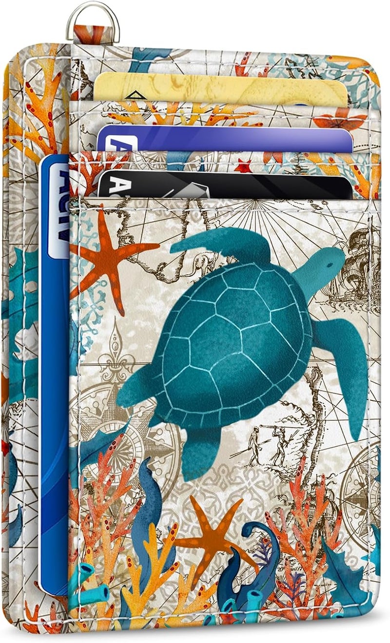 Yonlevres Credit Card Holder Slim Wallet, Sea Turtle RFID Wallet Women Front Pocket Small Card Holder Travel Cute Funny Thin Card Case ID Window PU Leather RFID Blocking Card Organizer Gifts Girls - Image 1